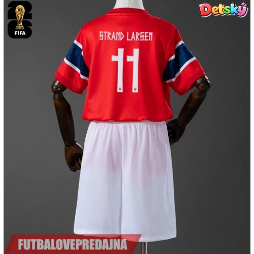 Lacne Dětský Futbalové dres Nórsko Jorgen Strand Larsen #11 MS 2026 Krátky Rukáv - Domáci (+ trenírky)
